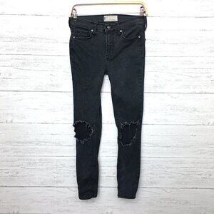 Free People Women's Faded Black Jeans size 25 Distressed Skinny Jeans length 27"